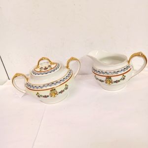 Rare Vintage 3 Pc. TK Thuny Czechoslovakia Sugar & Creamer Porcelain w/handles